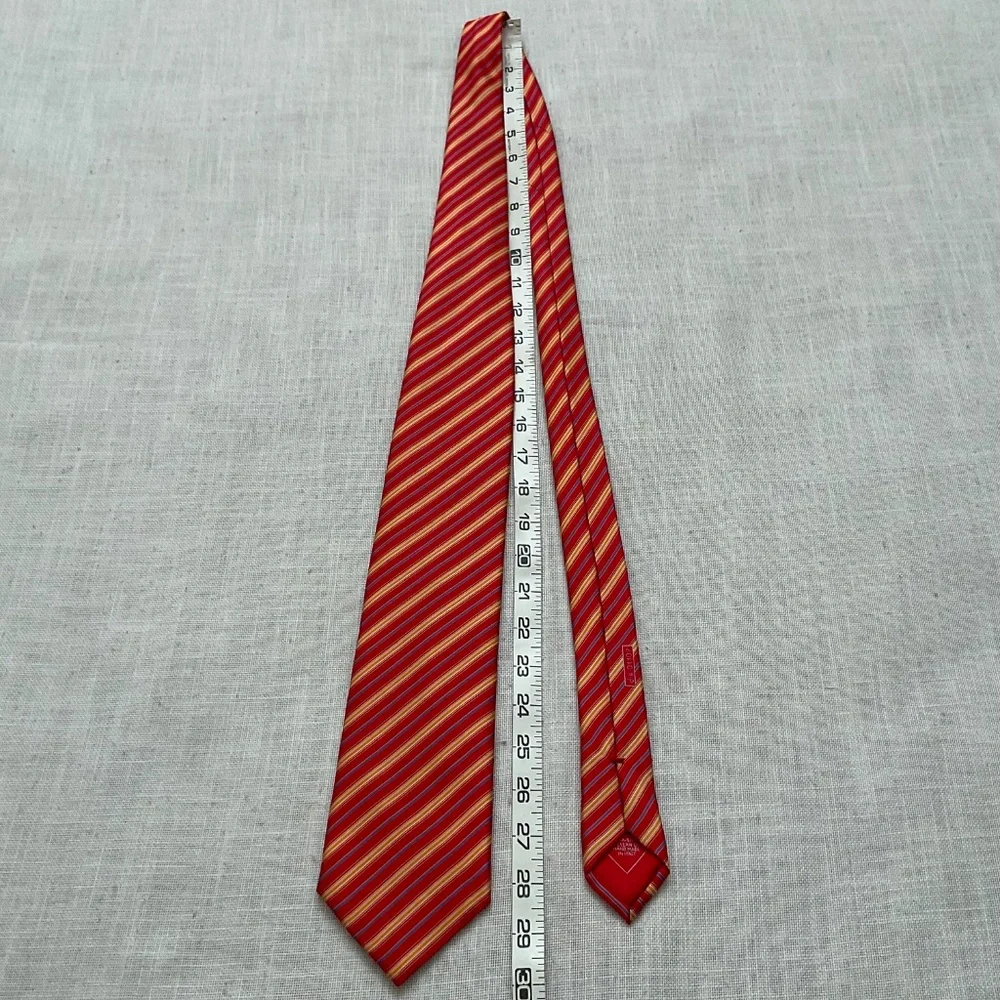 Brioni Silk Tie Striped Red/Yellow/Blue Handmade in Italy NWOT